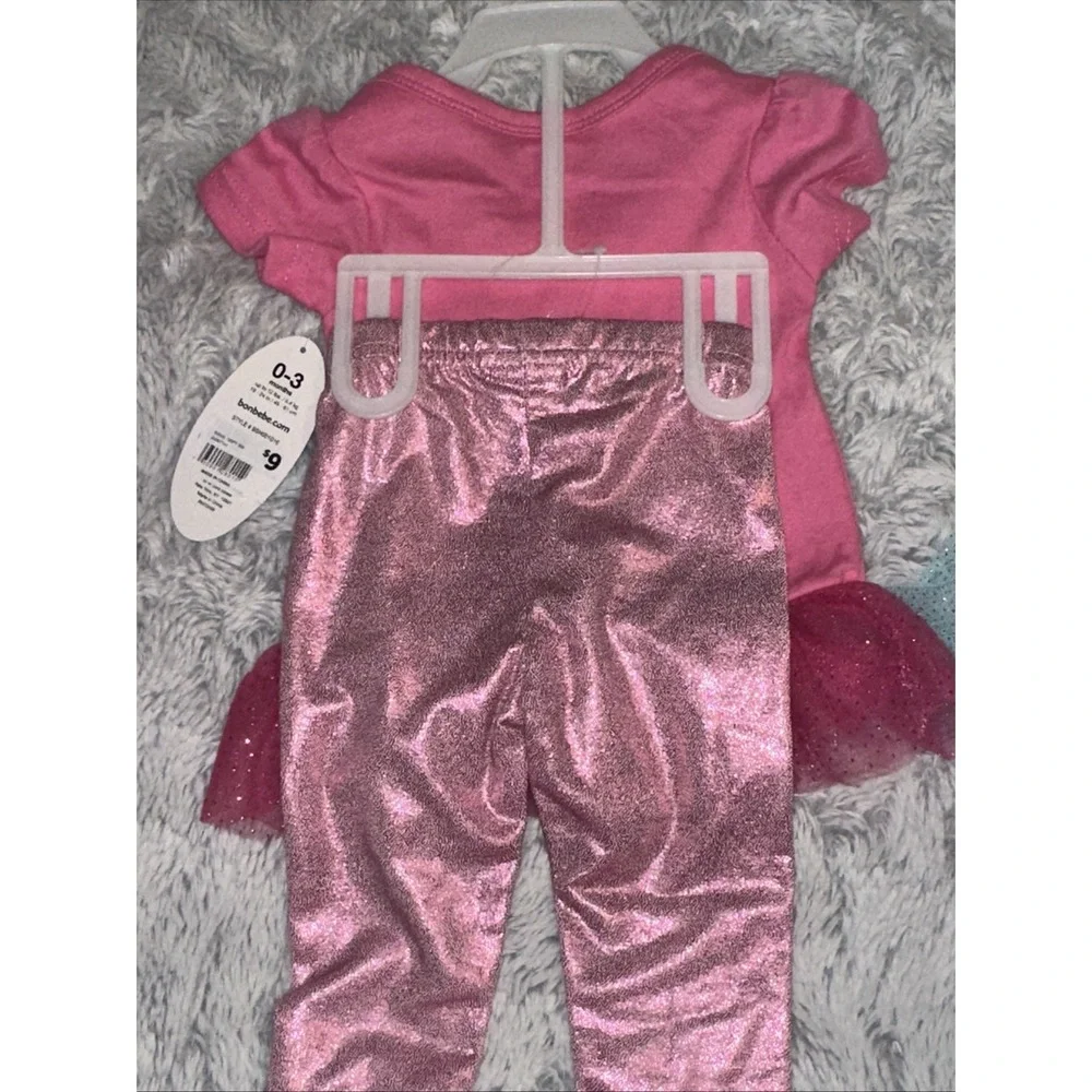 Bon‎ BeBe Size 0-3 Months Girls 3pc Pants Top Bib kitty Set Mermaid Tutu NWT